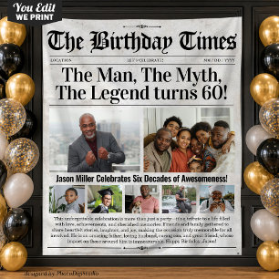 Custom Birthday Newspaper Backdrop with Photos Tapestry