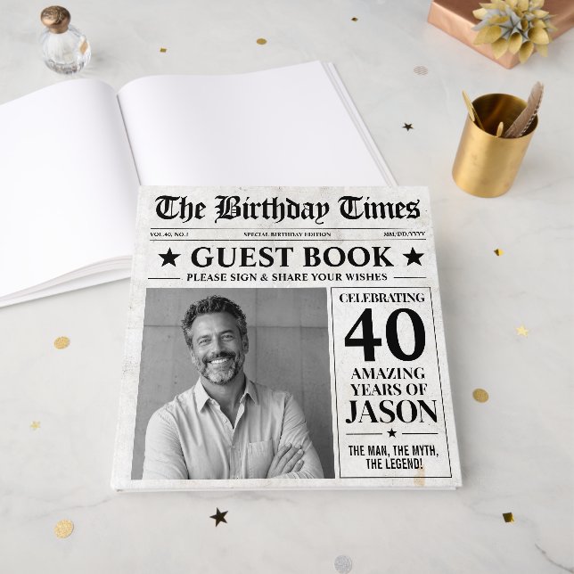 Custom Birthday Newspaper  Guest Book (Front Open)