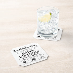 Custom Birthday Newspaper Paper Coaster