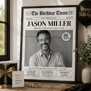 Custom Birthday Newspaper Wall Art, Custom Photo Poster