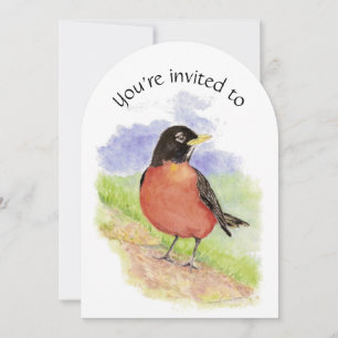 Custom Birthday Party American Robin Bird Art Invitation