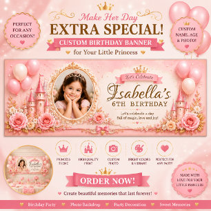 Custom Birthday Party Banner for Girls, Pink