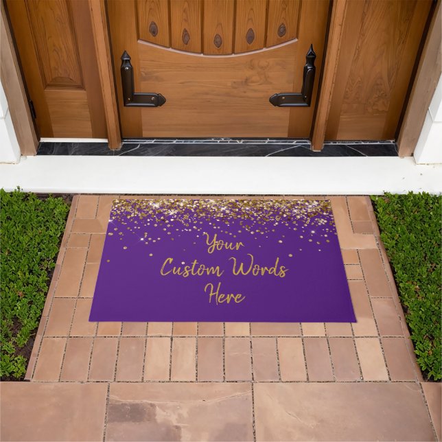 Custom Birthday Party Housewarming Purple and Gold Doormat (Outdoor)