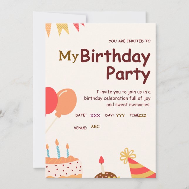 Custom Birthday Party Invitation card (Front)