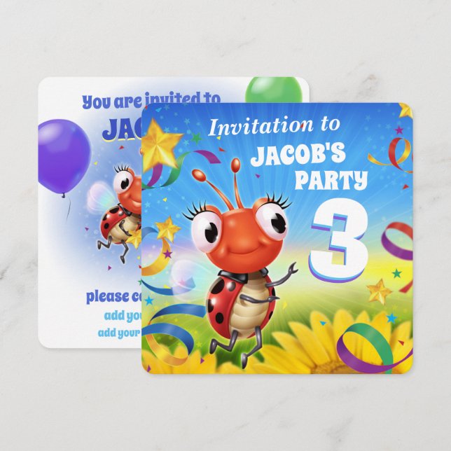 Custom Birthday Party invite boy 3yrs old (Front/Back)