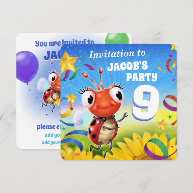 Custom Birthday Party invite boy 9yrs old (Front/Back)