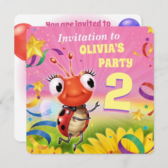 Custom Birthday Party invite girl 2yrs old (Front/Back)