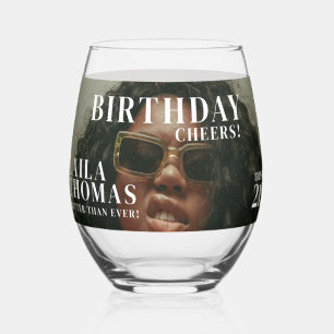 Custom Birthday Party Magazine Cover Cheers Stemless Wine Glass