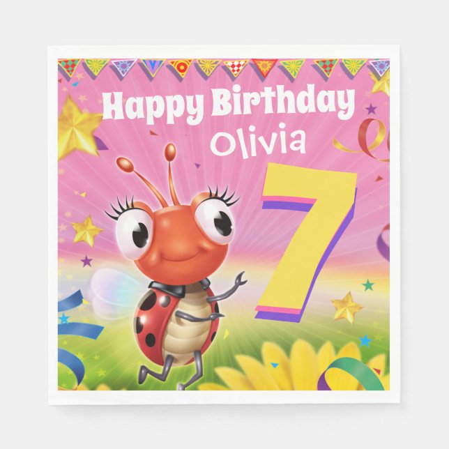 Custom Birthday Party paper napkin girl 7yrs old (Front)