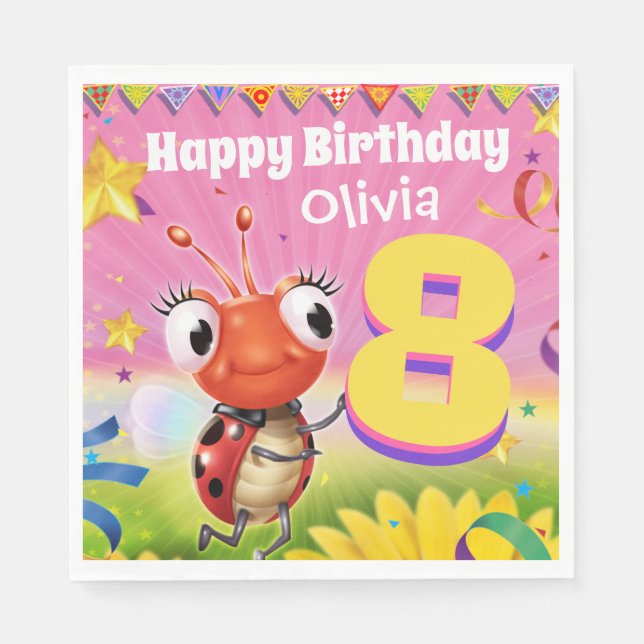 Custom Birthday Party paper napkin girl 8yrs old (Front)