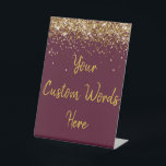 Custom Birthday Party Personalised Your Text Here  Pedestal Sign<br><div class="desc">custom birthday party pedestal sign,  sweet 16 quinceanera 40th 50th,  glitter wedding reception gift table,  personalised anniversary 30th 21st 15th,  bachelorette sixteen 16th bridal 20th,  twenty-fifth 25th twenty first daughter,  girl wife twinkle sparkle granddaughter,  grandson son boy 5th fifth,  10th 80th 18th hen night,  maroon gold for baby shower</div>