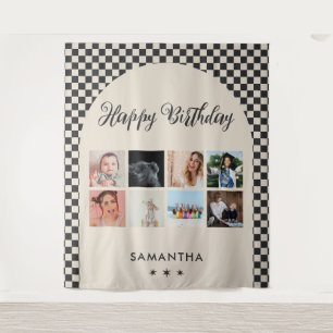 Custom Birthday Party Photo Collage Banner Tapestry