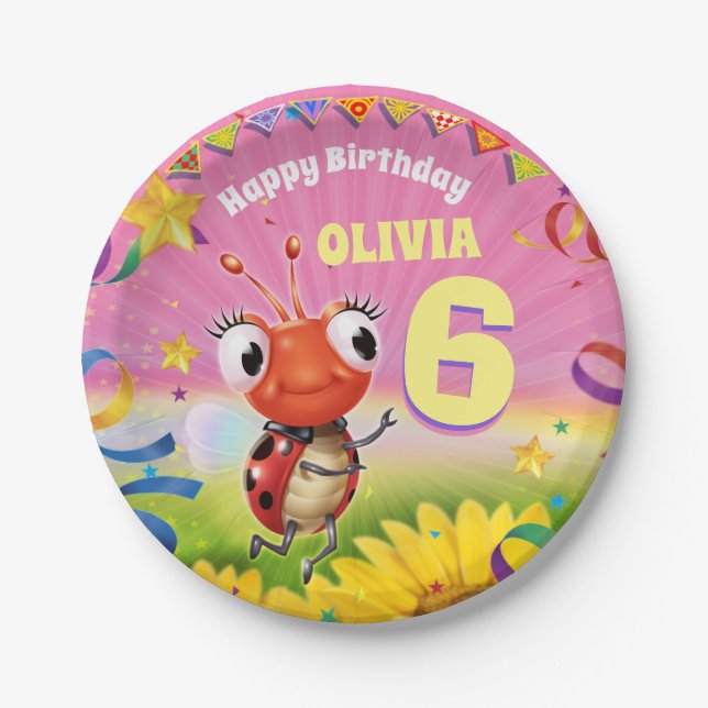 Custom Birthday Party plate girl 6yrs old (Front)