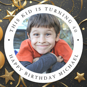 Custom Birthday Party Simple Cute Any Age Photo Classic Round Sticker