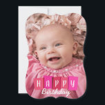 Custom Birthday Photo Flat Announcement Card<br><div class="desc">Cute pink custom photo flat announcement birthday greeting card. Add any family photo,  name,  and greeting to this elegant flat birthday card.</div>