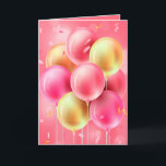 Custom Birthday Pink Balloons Greeting Card<br><div class="desc">Birthday greeting card features pink and gold balloons on the front and and your custom greeting - or use ours - on the inside. You can change the saying,  the fonts,  the colours,  add names and a signature line,  too!</div>