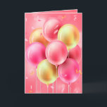 Custom Birthday Pink Balloons Greeting Card<br><div class="desc">Birthday greeting card features pink and gold balloons on the front and and your custom greeting - or use ours - on the inside. You can change the saying,  the fonts,  the colours,  add names and a signature line,  too!</div>