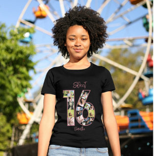 Custom Birthday Pink Girly Sweet 16 Photo Collage T-Shirt