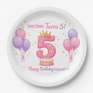 Custom Birthday Plates for Kids - 5th Birthday