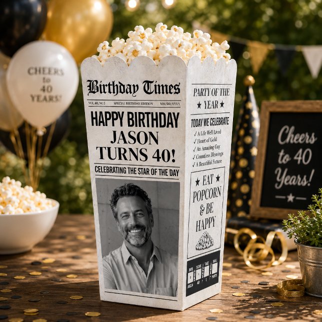 Custom Birthday Popcorn Box, Newspaper Popcorn Favour Box (Custom Birthday Popcorn Box, Newspaper Popcorn Favor Boxes)
