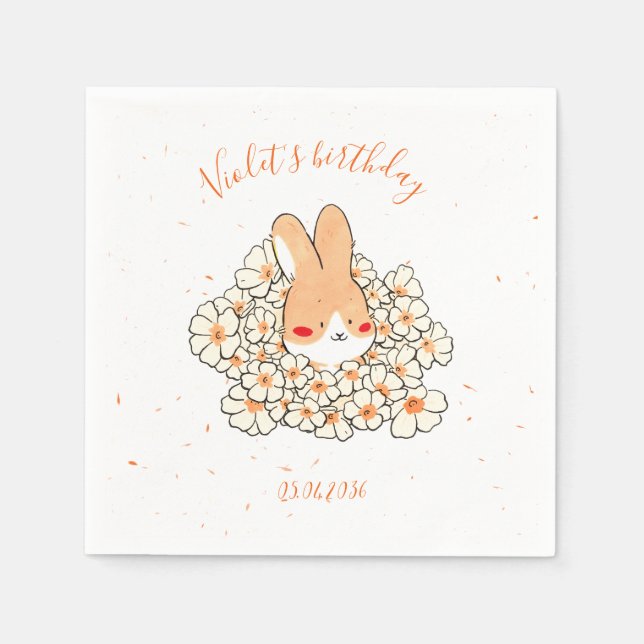 Custom birthday rabbit paper napkin (Front)