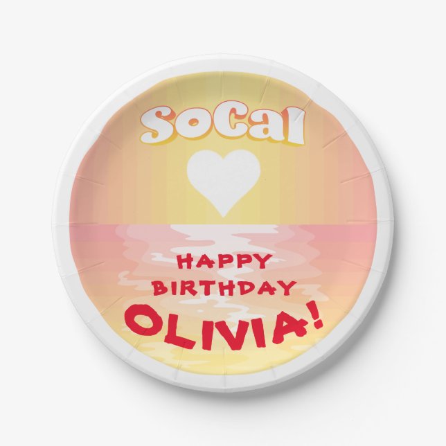 Custom Birthday SoCal Love Paper Plate (Front)