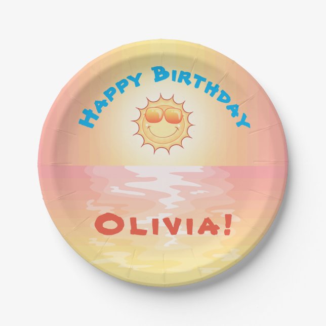 Custom Birthday SoCal Sunset Paper Plate (Front)