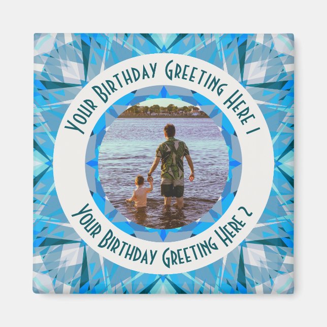 Custom Birthday Star Blue Grey Photo Greeting Magnet (Front)