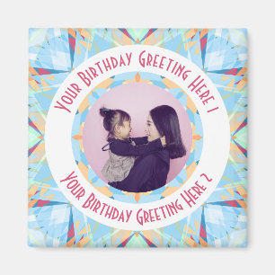 Custom Birthday Star Blue Red Photo Greeting Magnet