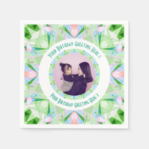 Custom Birthday Star Green Pink Photo Greeting Napkin