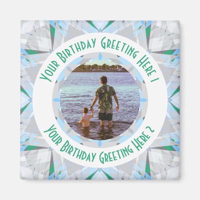 Custom Birthday Star Grey Blue Photo Greeting Magnet (Front)