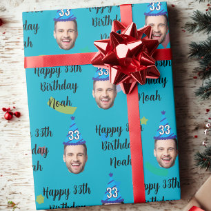 Custom Birthday Wrapping Paper, Blue Paper