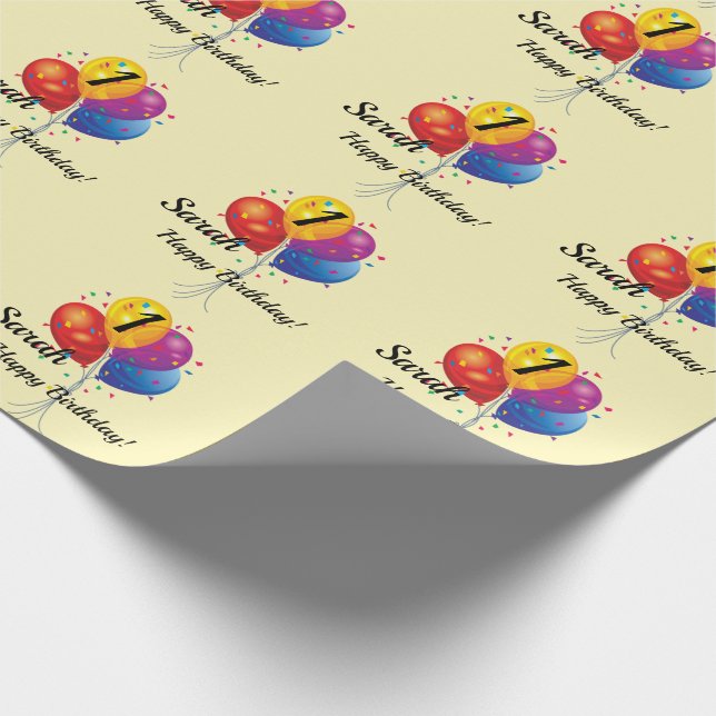 CUSTOM Birthday Wrapping Paper NAME YEAR Balloons (Corner)
