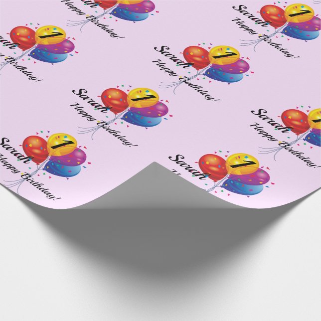 CUSTOM Birthday Wrapping Paper NAME YEAR Balloons (Corner)