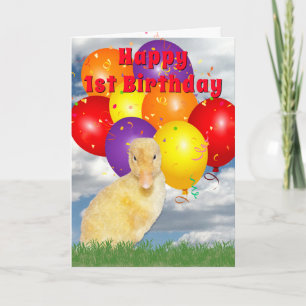Custom Birthday Yellow Duckling Colorful Balloons Card