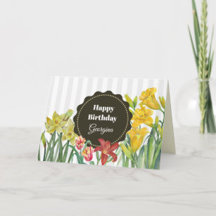 Custom Birthday Yellow Orange Spring Flowers Card