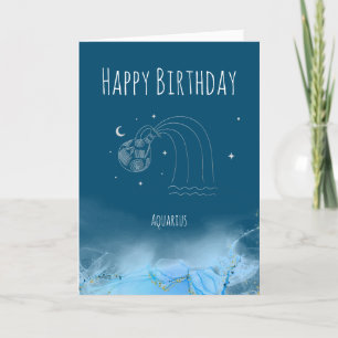 Custom birthday zodiac Aquarius star sign marble Thank You Card