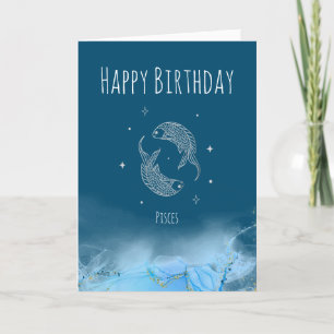 Custom birthday zodiac Pisces star sign marble Thank You Card