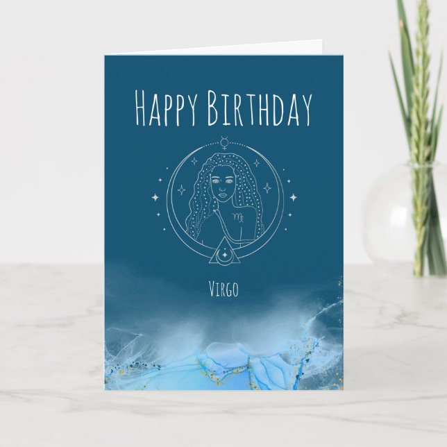 Custom birthday zodiac virgo star sign marble thank you card (Front)
