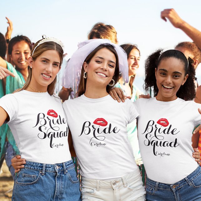 Custom Biting Lips Bride Squad Bachelorette Party T-Shirt (Creator Uploaded)