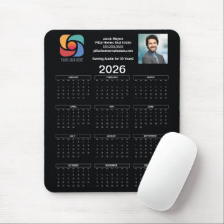 Custom Black 2026 Company Calendar Business Logo Mouse Pad