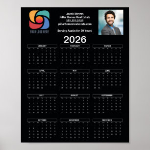 Custom Black 2026 Company Calendar Business Logo Poster