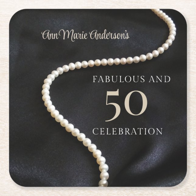 Custom Black 50 and Fabulous Square Paper Coaster (Front)