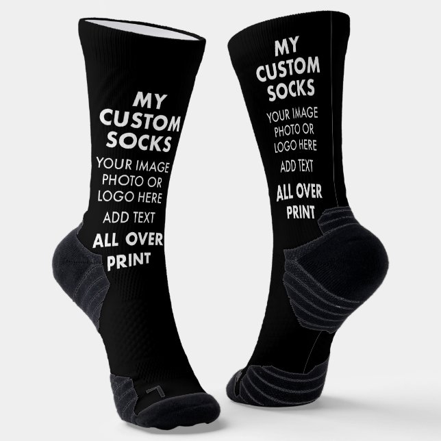 Custom BLACK All Over Print Men's Sports Socks (Angled)