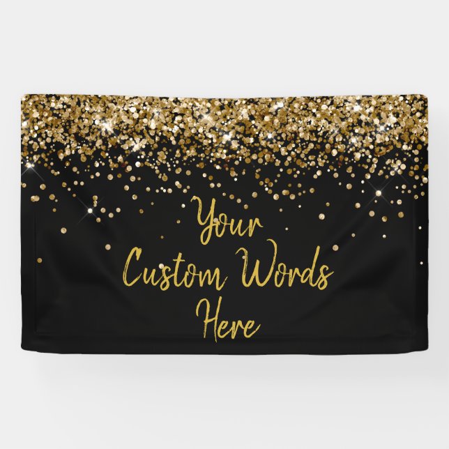 Custom Black and Gold Birthday Party Photo Booth Banner (Horizontal)