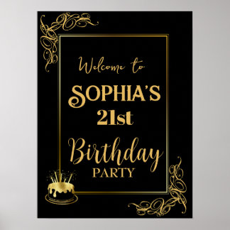 Custom Black and Gold Birthday  Poster