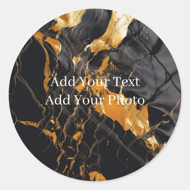 Custom Black and Gold Blank Template Classic Round Sticker (Front)