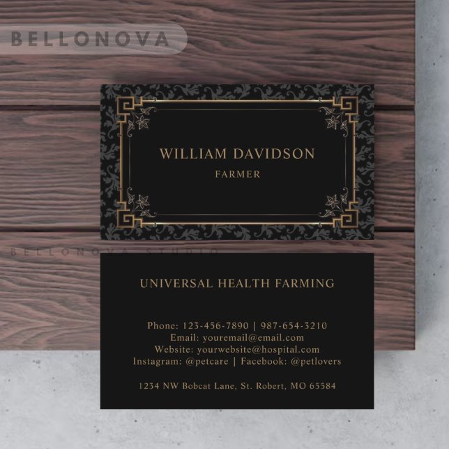 Custom Black And Gold Brown Floral Monogram Business Card (Custom Black And Gold Brown Floral Monogram Business Card)