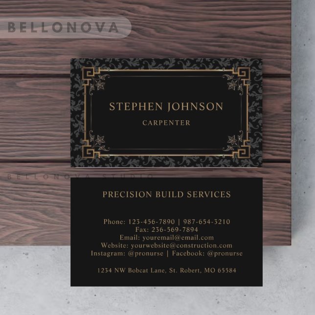 Custom Black And  Gold Brown Floral Monogram Business Card (Custom Black And Gold Brown Floral Monogram Business Card)