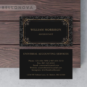 Custom Black And  Gold Brown Floral Monogram Business Card